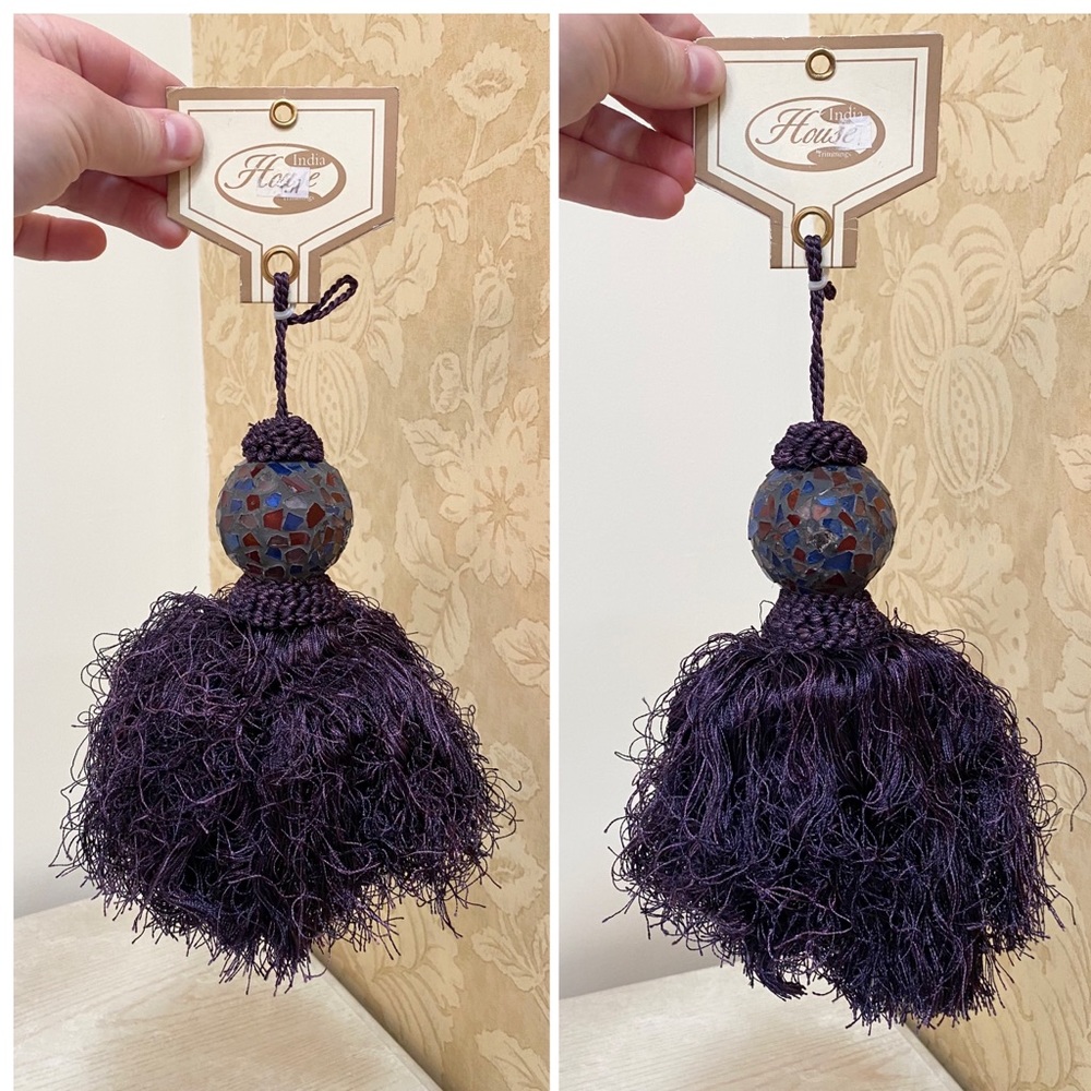 EXTREMELY RARE 2 India House Glass Mosaic Amethyst Mix Tassels. NWT